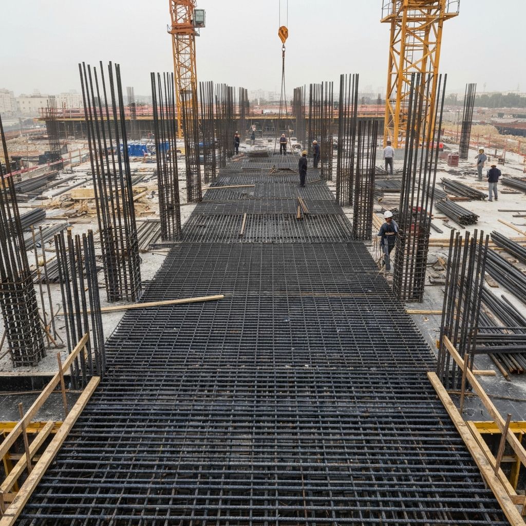 Large rebar installation on building