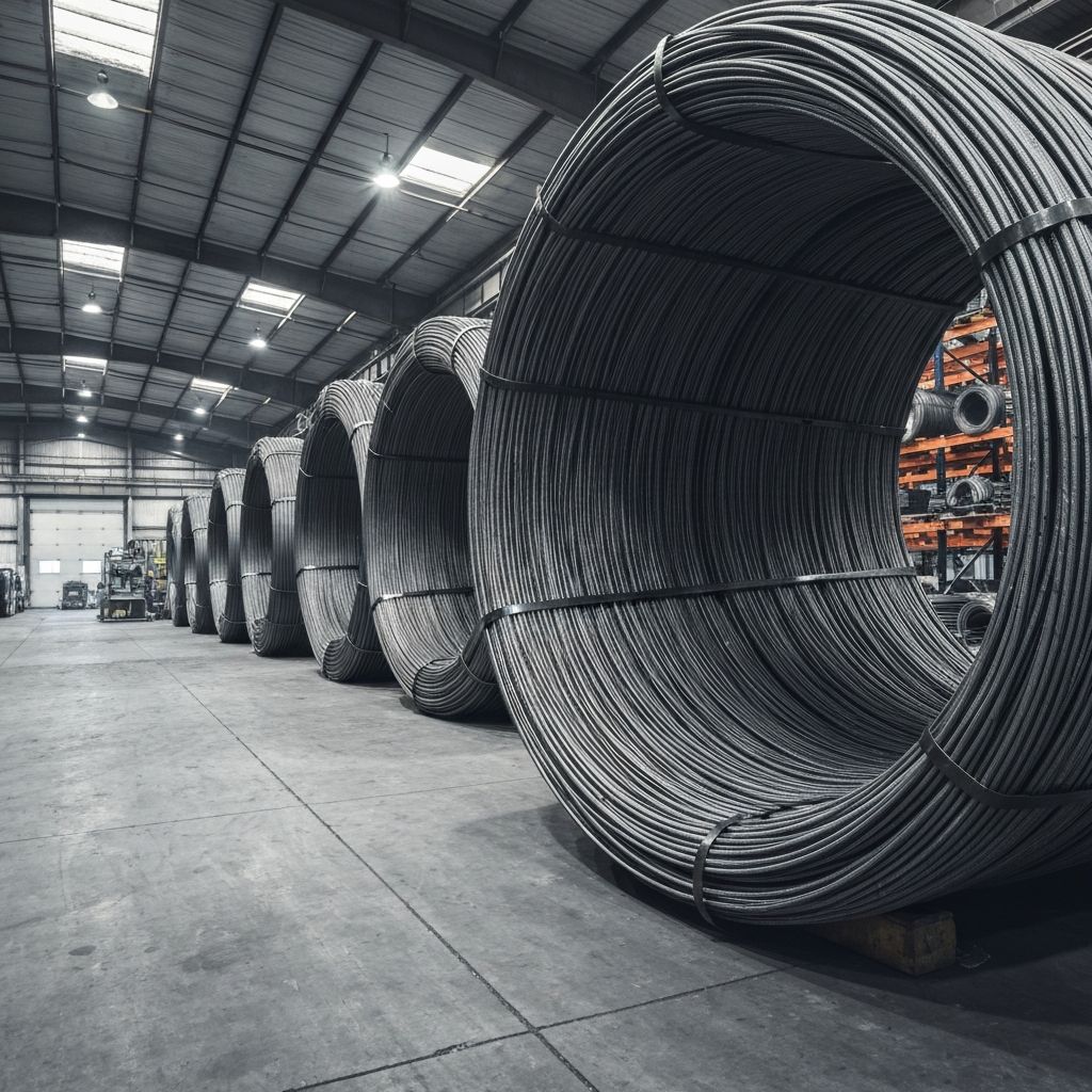 Wire rod coils in warehouse