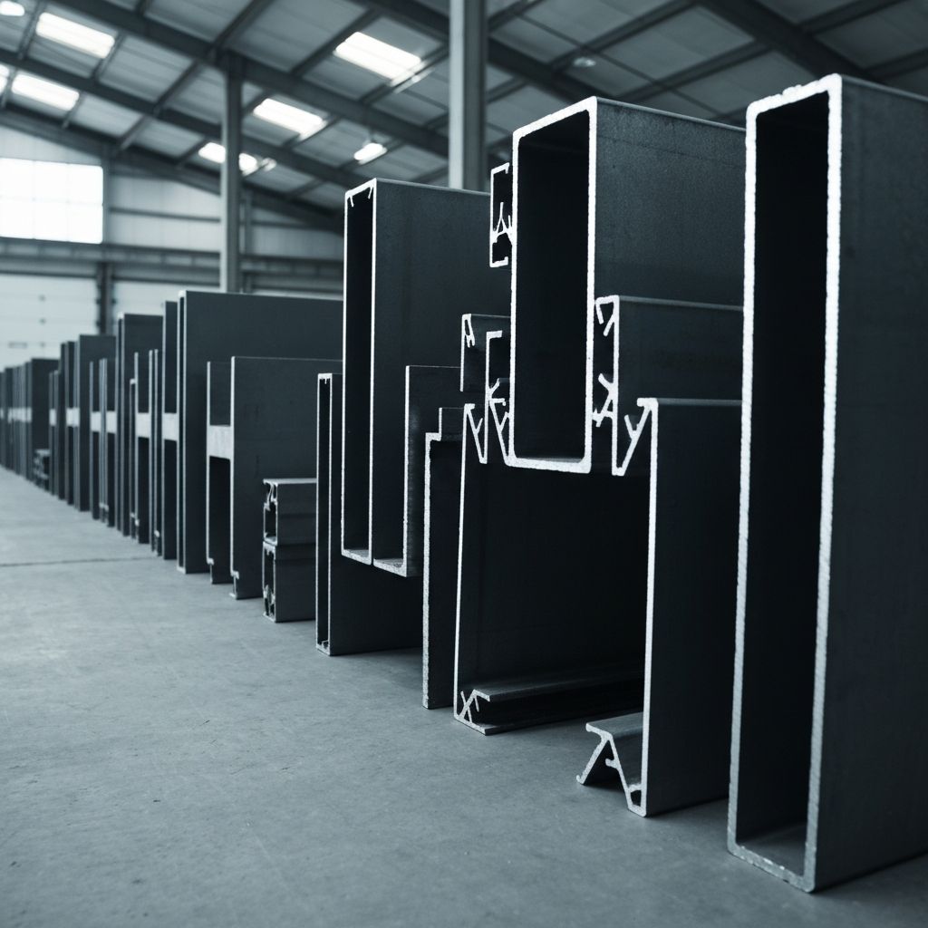 Various steel profiles in warehouse